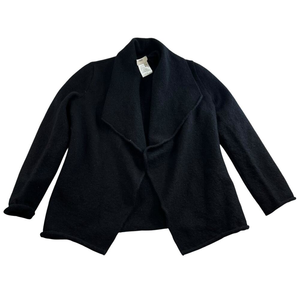 Fuzzi S Small Boiled Wool Cardigan Sweater Jacket Open Front Black Capsule Italy